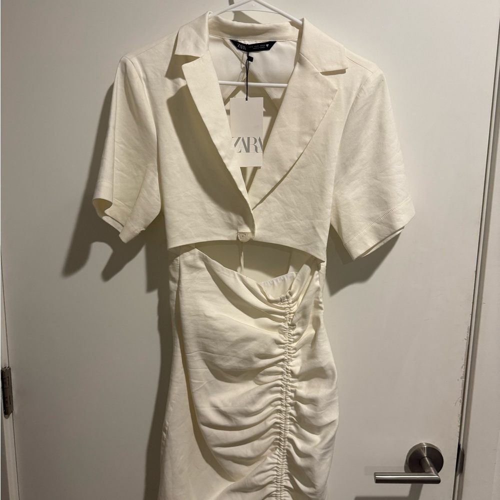 Zara Cut Out Linen Blend Dress